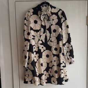 Celine Black & Cream Floral Bow-Neck Dress